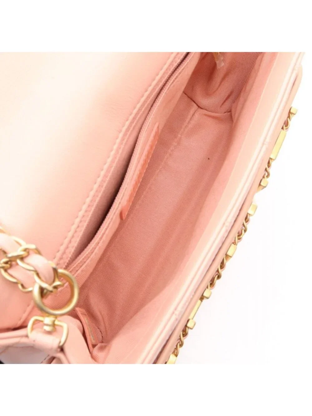 Chanel Shoulder Bag Quilted Logo Pink Lambskin Chain